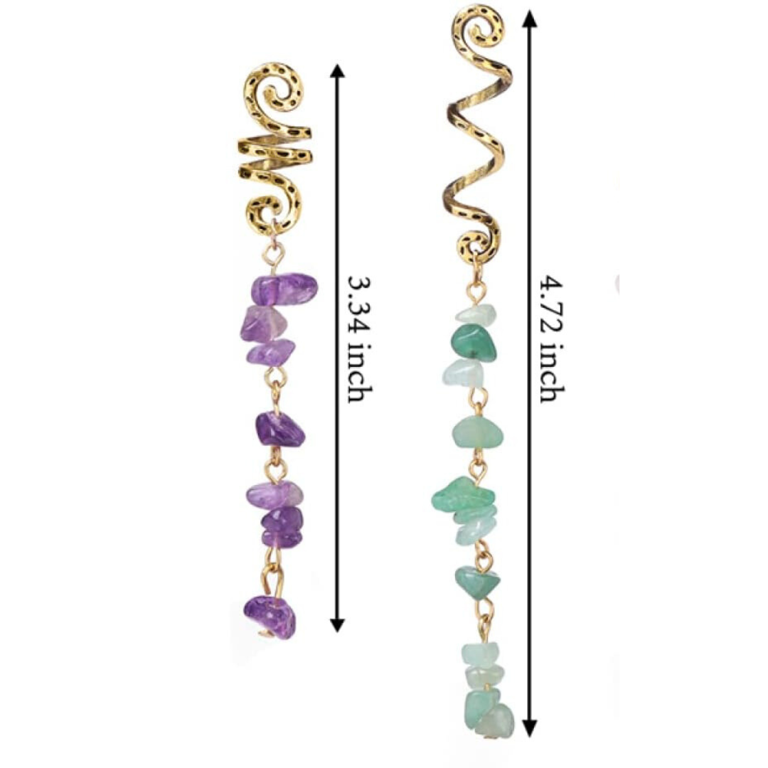 2 IN 1 PACK Spira Natural Crystal Stone Hair Accessories Hair Cuffs for Braids & Dreadlocks  By ShopGomad ✨ Add Magic to Every Strand ✨