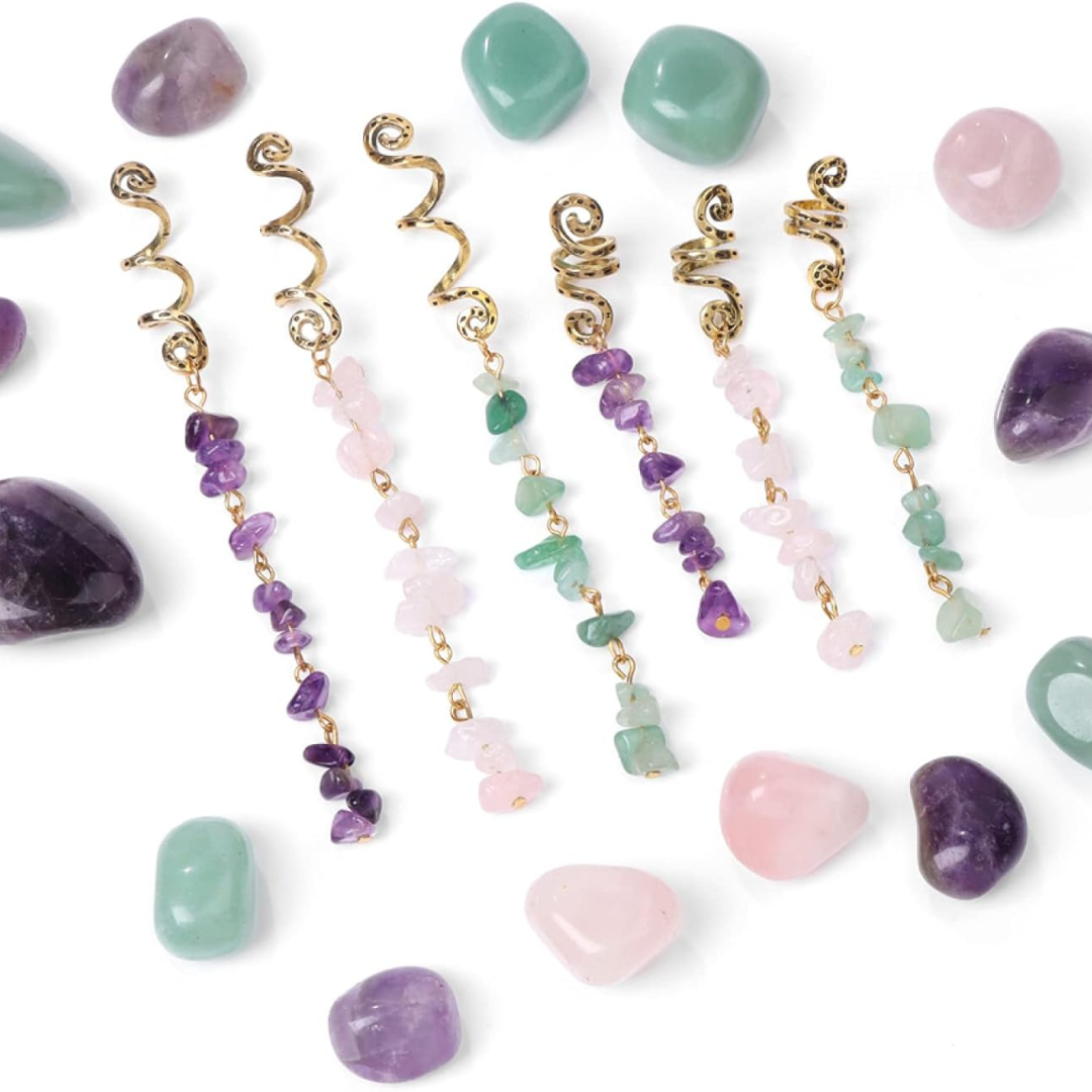 2 IN 1 PACK Spira Natural Crystal Stone Hair Accessories Hair Cuffs for Braids & Dreadlocks  By ShopGomad ✨ Add Magic to Every Strand ✨