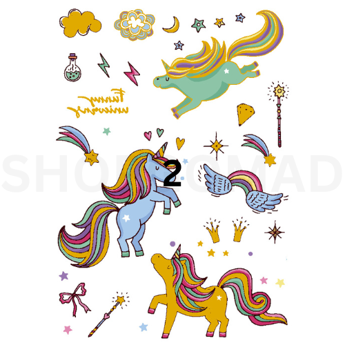 Cartoon Unicorn Waterproof Metallic/Flash Temporary Tattoo By ShopGomad