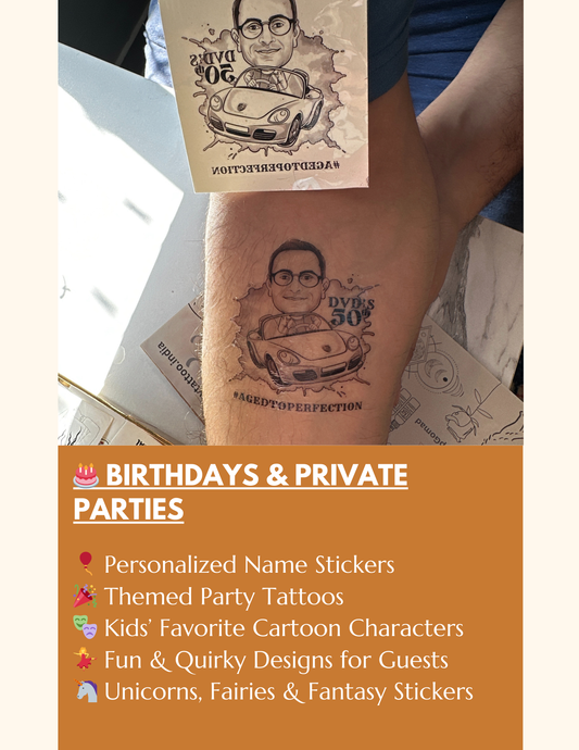 Custom Waterproof Temporary Tattoo / Body Sticker ✨ Get Inked Your Way! 🎂 BIRTHDAYS & PRIVATE PARTIES