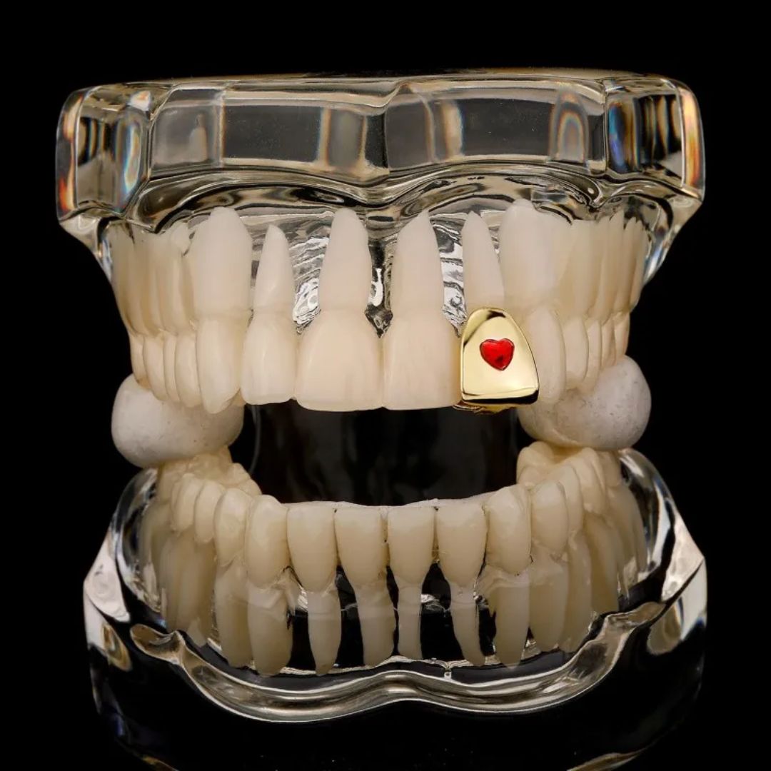 ShopGomad Tooth Cuff (Grill) with Heart Gem Hip Hop Teeth Grillz  l TEETH CUFF 🦷