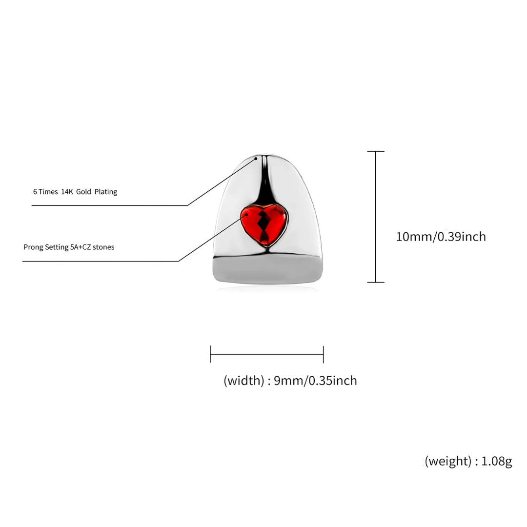 ShopGomad Tooth Cuff (Grill) with Heart Gem Hip Hop Teeth Grillz  l TEETH CUFF 🦷