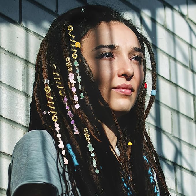 2 IN 1 PACK Spira Natural Crystal Stone Hair Accessories Hair Cuffs for Braids & Dreadlocks  By ShopGomad ✨ Add Magic to Every Strand ✨