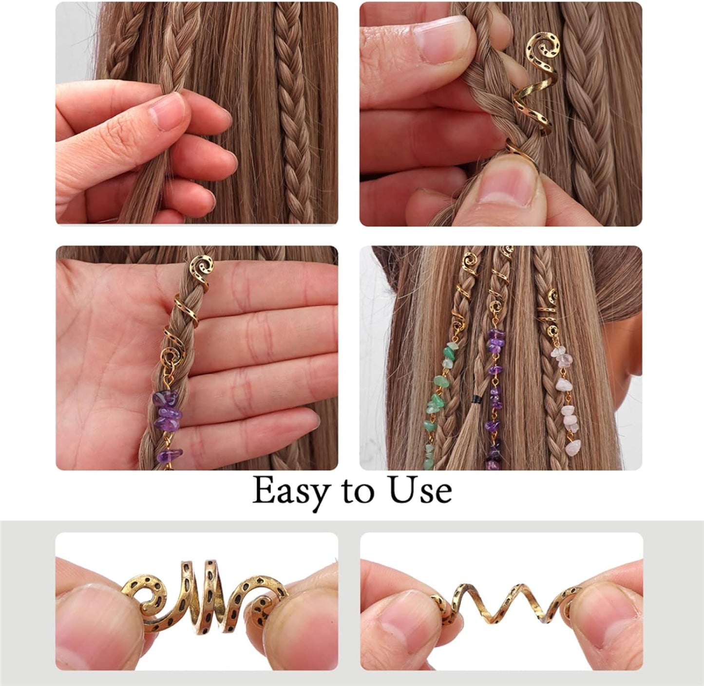 2 IN 1 PACK Spira Natural Crystal Stone Hair Accessories Hair Cuffs for Braids & Dreadlocks  By ShopGomad ✨ Add Magic to Every Strand ✨