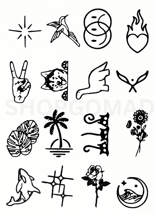 Pack Of 16 Semi Permanent Finger Ink Tattoos By ShopGomad