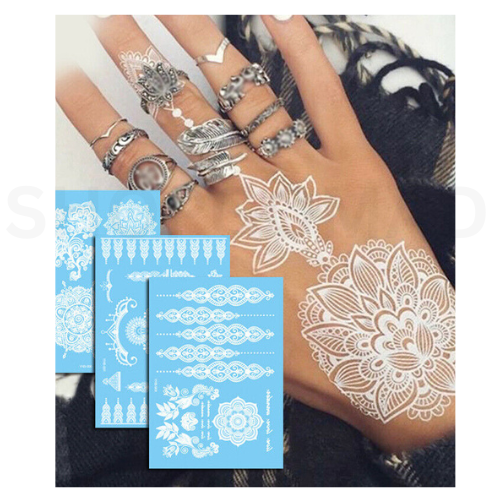 White Henna Peacock Waterproof Temporary Tattoo By ShopGomad