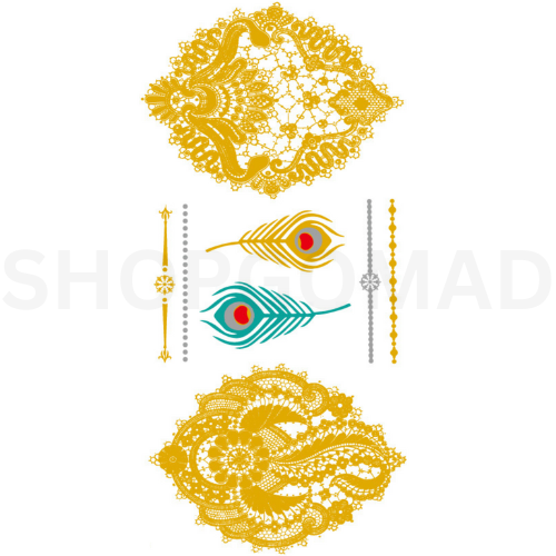 Peacock Feather Golden Waterproof Metallic/Flash Temporary Tattoo By ShopGomad