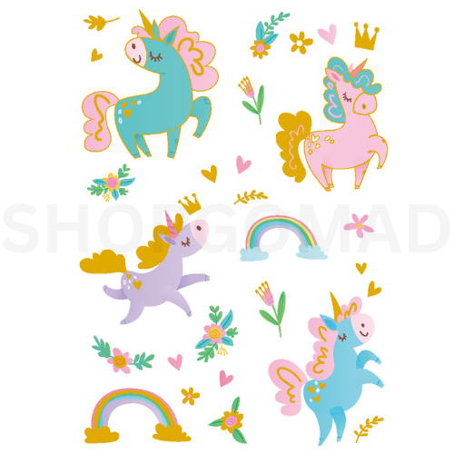 Cartoon Unicorn Waterproof Metallic/Flash Temporary Tattoo By ShopGomad