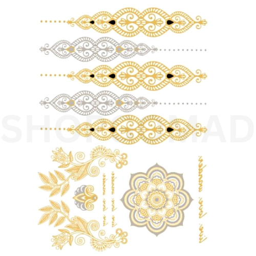 Mandala Heena Mehndi Waterproof Metallic/Flash Temporary Tattoo By ShopGomad