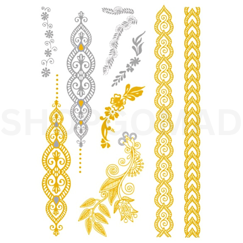 Golden/Silver Heena Waterproof Metallic/Flash Temporary Tattoo By ShopGomad