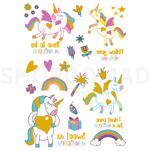 Cartoon Unicorn Waterproof Metallic/Flash Temporary Tattoo By ShopGomad