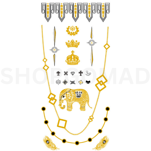 Elephant Crown Waterproof Metallic/Flash Temporary Tattoo By ShopGomad