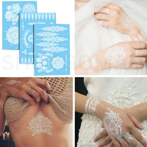 White Arabic Henna Waterproof Temporary Tattoo By ShopGomad