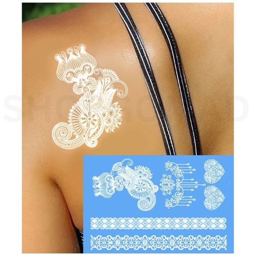 White Arabic Henna Waterproof Temporary Tattoo By ShopGomad