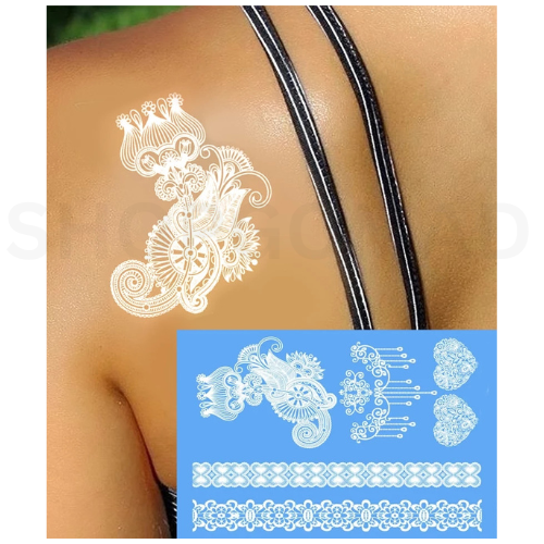 White Heena Waterproof Temporary Tattoo By ShopGomad